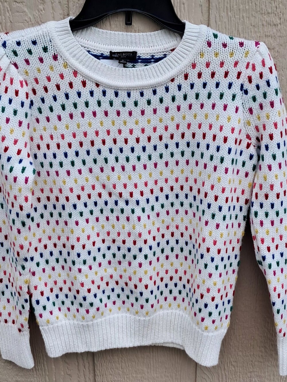 NWT Talbots Petite Multi-Color Dot Crewneck Knit Sweater Size SP Cotton Blend